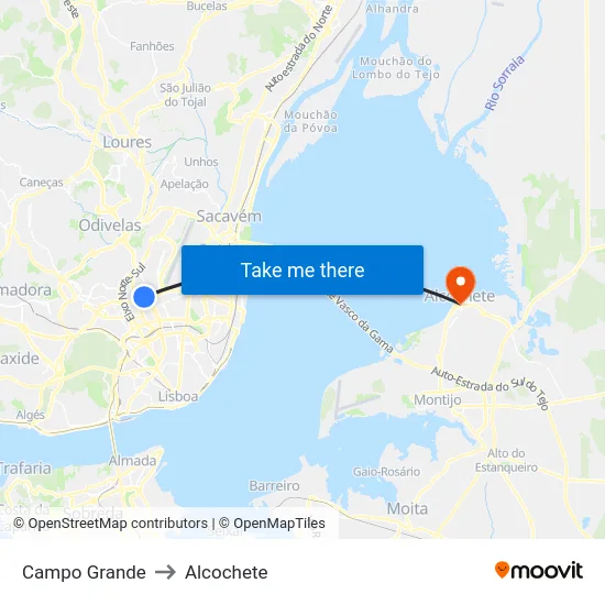 Campo Grande to Alcochete map