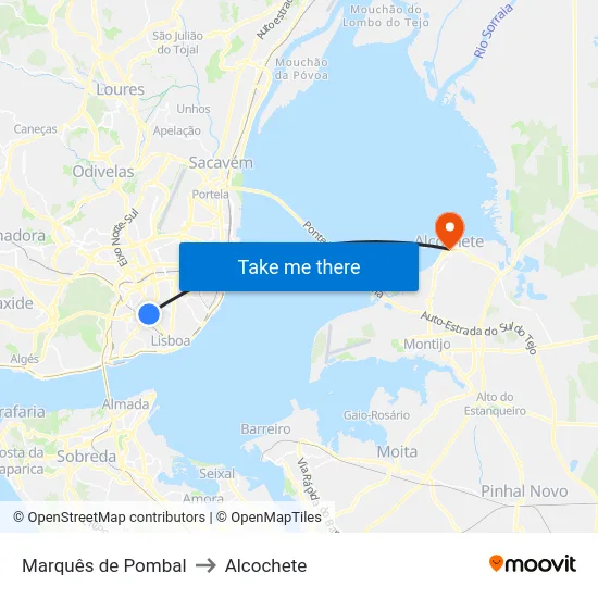 Marquês de Pombal to Alcochete map