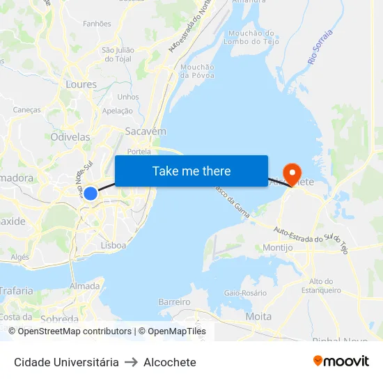 Cidade Universitária to Alcochete map