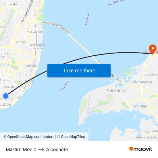 Martim Moniz to Alcochete map