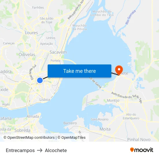 Entrecampos to Alcochete map