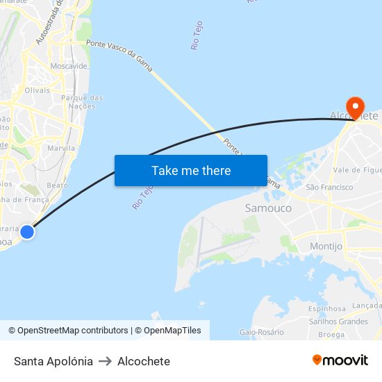 Santa Apolónia to Alcochete map