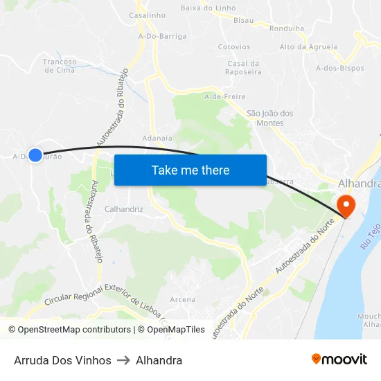 Arruda Dos Vinhos to Alhandra map