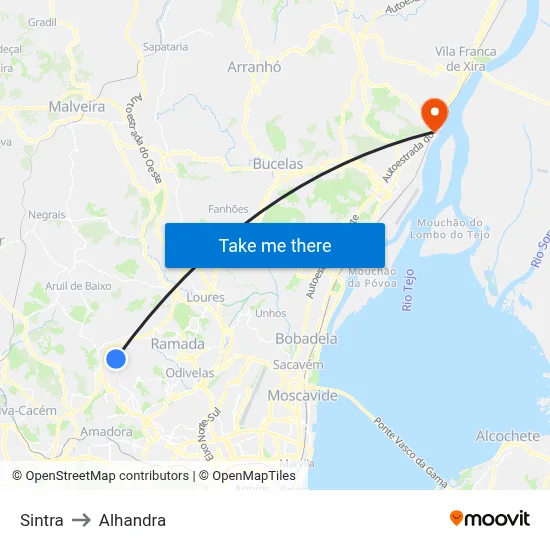 Sintra to Alhandra map