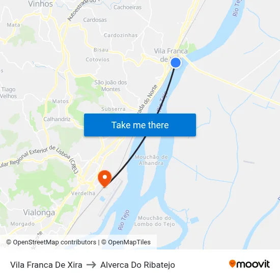 Vila Franca De Xira to Alverca Do Ribatejo map