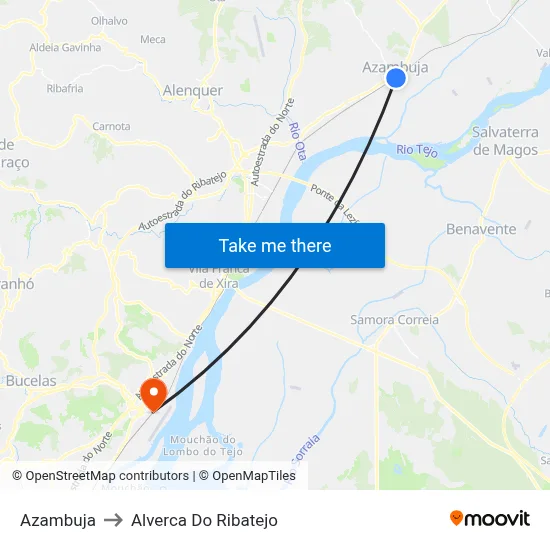 Azambuja to Alverca Do Ribatejo map