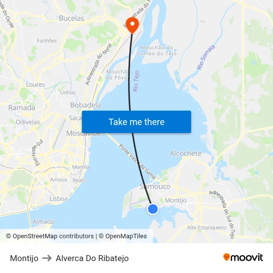 Montijo to Alverca Do Ribatejo map