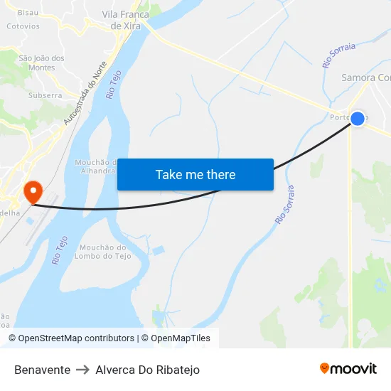Benavente to Alverca Do Ribatejo map