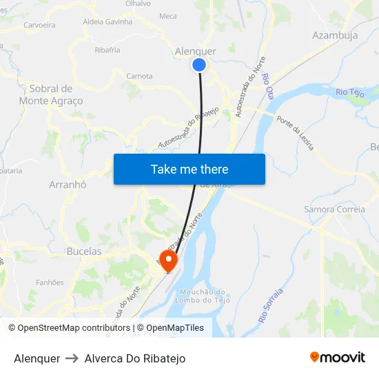 Alenquer to Alverca Do Ribatejo map