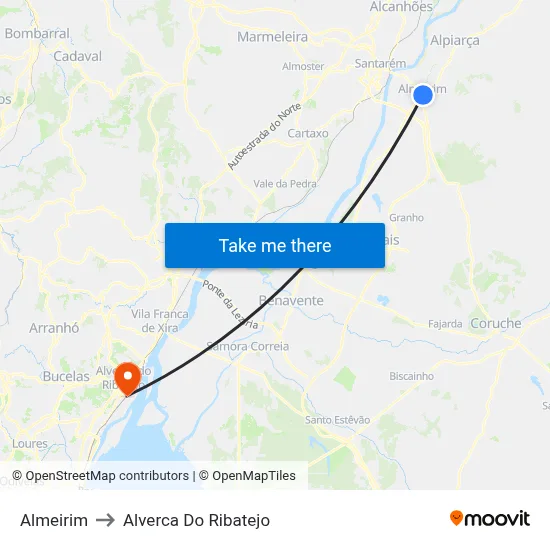 Almeirim to Alverca Do Ribatejo map
