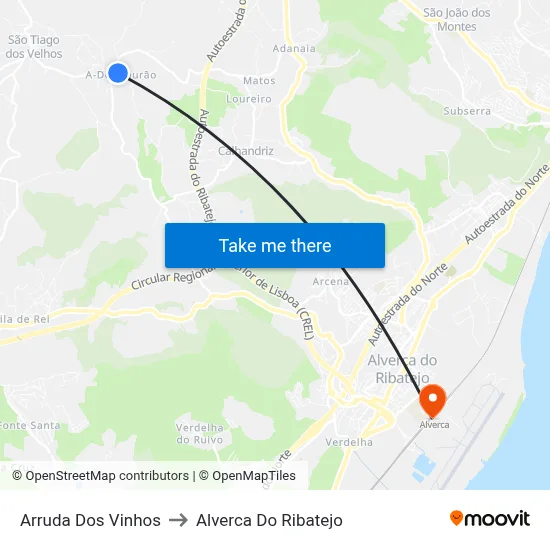 Arruda Dos Vinhos to Alverca Do Ribatejo map
