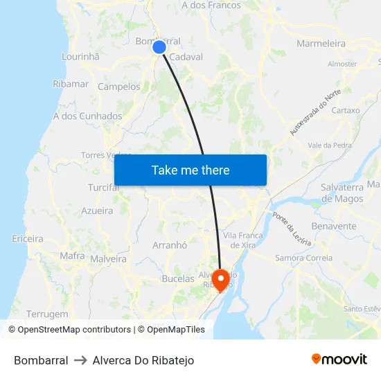 Bombarral to Alverca Do Ribatejo map