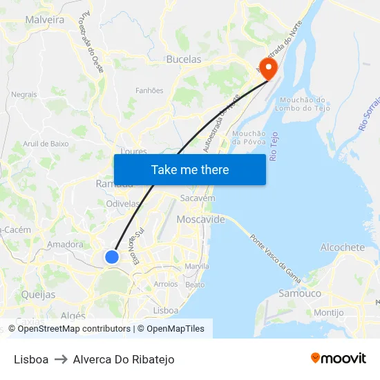 Lisboa to Alverca Do Ribatejo map