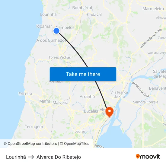 Lourinhã to Alverca Do Ribatejo map