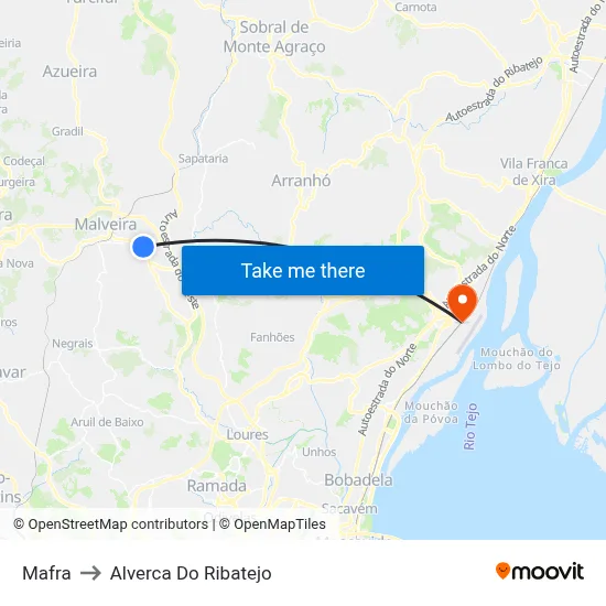 Mafra to Alverca Do Ribatejo map