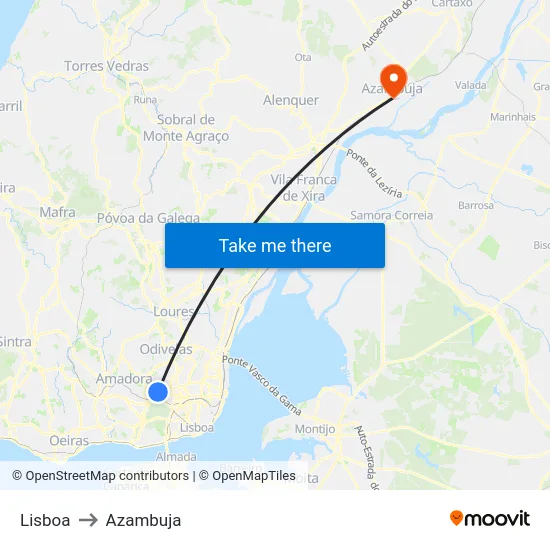 Lisboa to Azambuja map