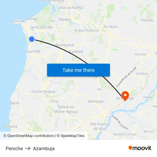 Peniche to Azambuja map