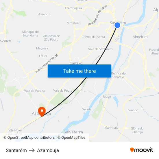 Santarém to Azambuja map