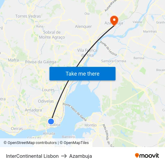InterContinental Lisbon to Azambuja map