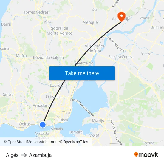 Algés to Azambuja map