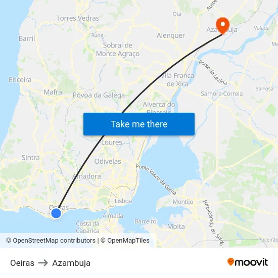 Oeiras to Azambuja map