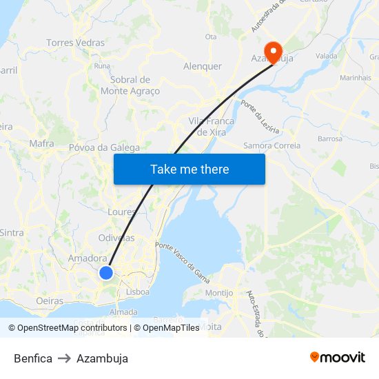 Benfica to Azambuja map