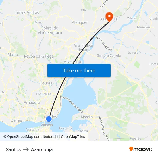 Santos to Azambuja map