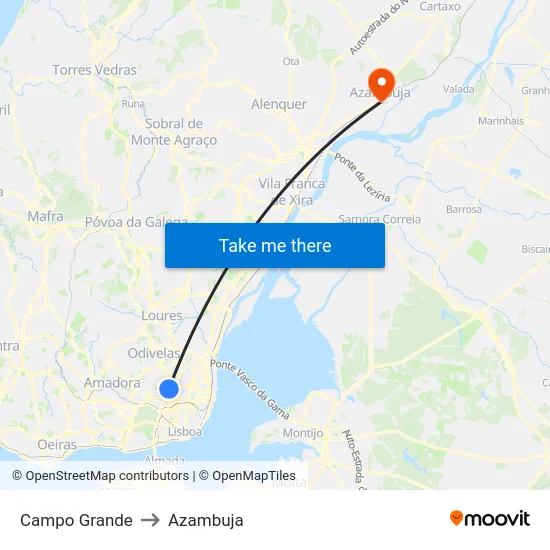 Campo Grande to Azambuja map