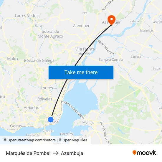 Marquês de Pombal to Azambuja map
