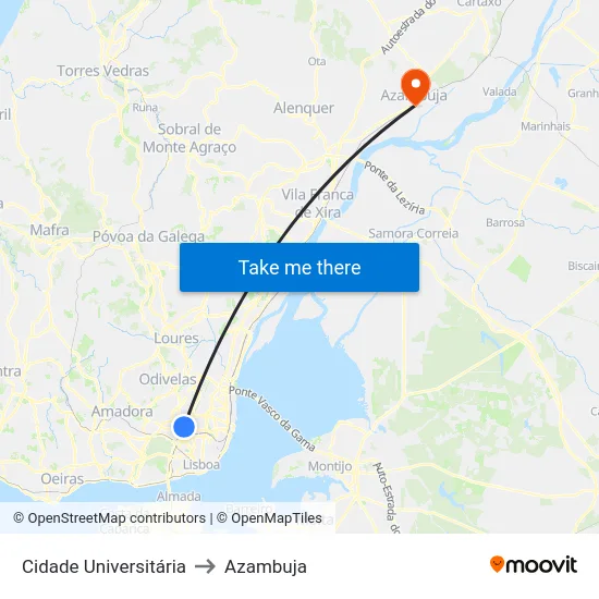 Cidade Universitária to Azambuja map