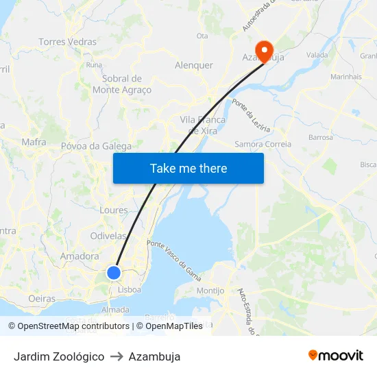 Jardim Zoológico to Azambuja map