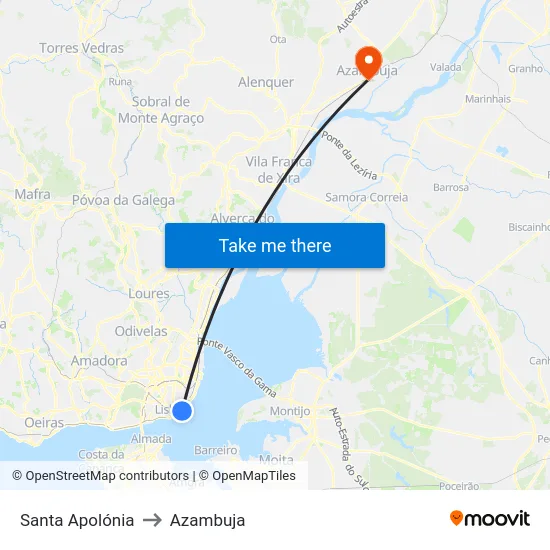 Santa Apolónia to Azambuja map