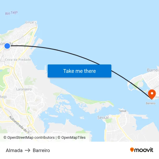 Almada to Barreiro map