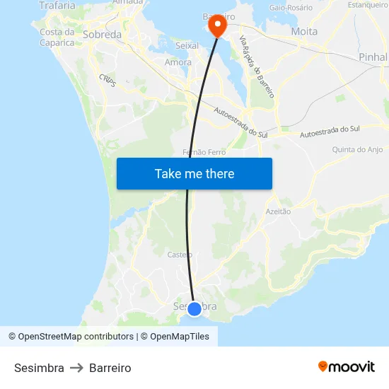 Sesimbra to Barreiro map