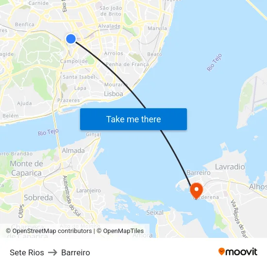 Sete Rios to Barreiro map