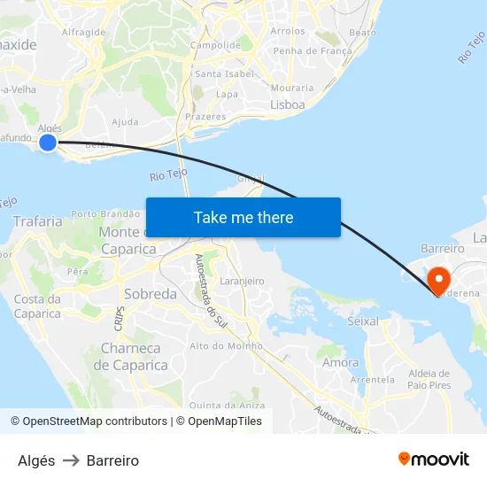Algés to Barreiro map