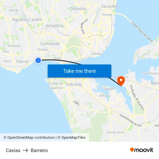 Caxias to Barreiro map
