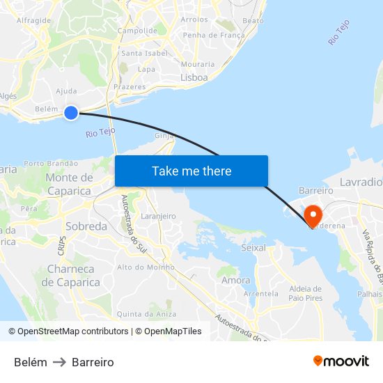 Belém to Barreiro map