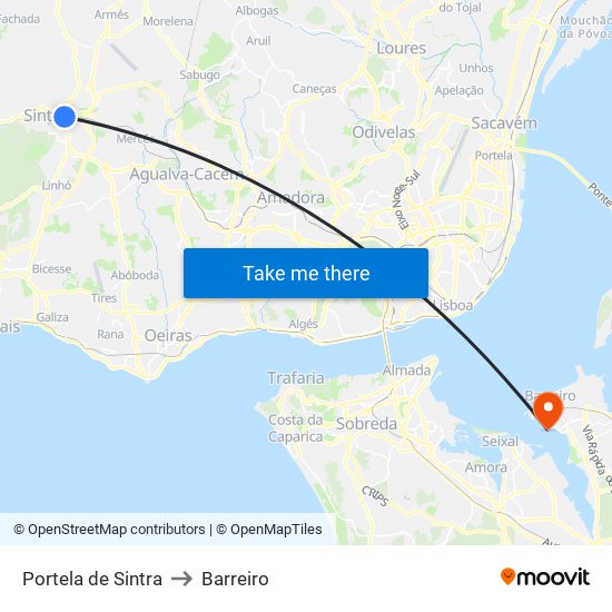 Portela de Sintra to Barreiro map