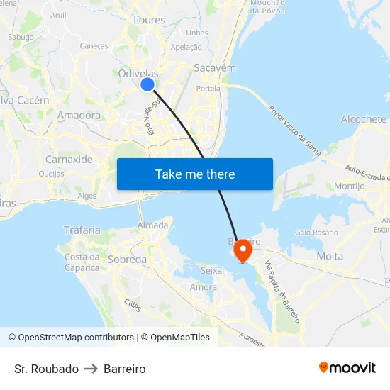 Sr. Roubado to Barreiro map