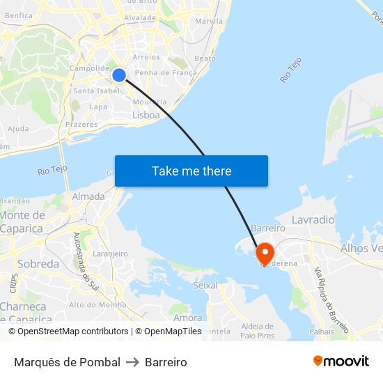 Marquês de Pombal to Barreiro map