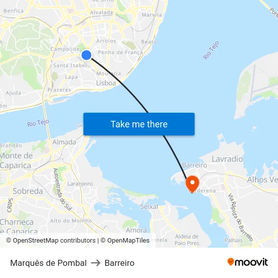 Marquês de Pombal to Barreiro map