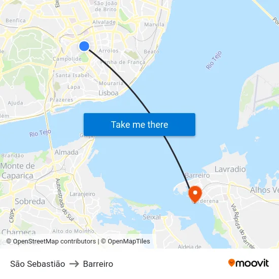 São Sebastião to Barreiro map