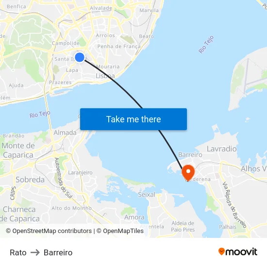 Rato to Barreiro map