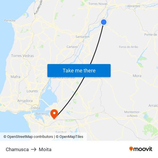 Chamusca to Moita map