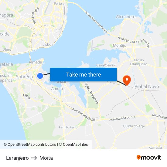Laranjeiro to Moita map