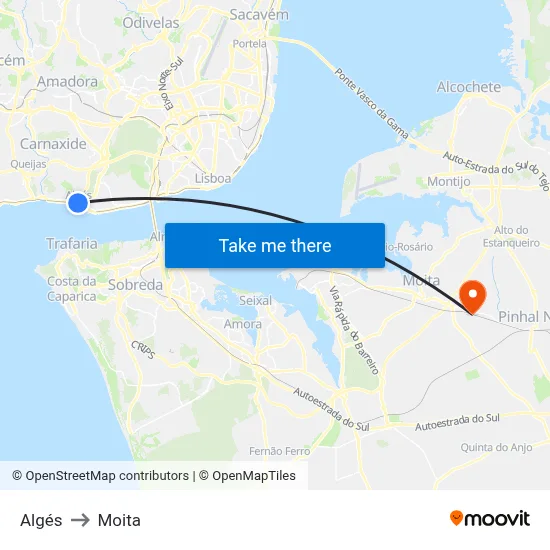 Algés to Moita map