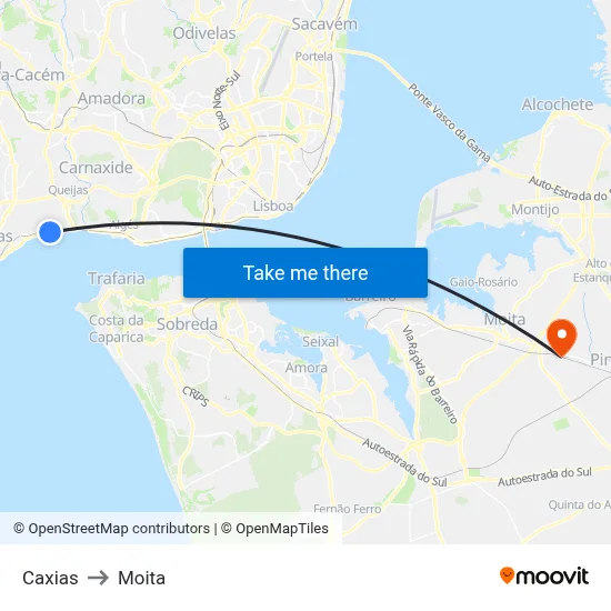 Caxias to Moita map
