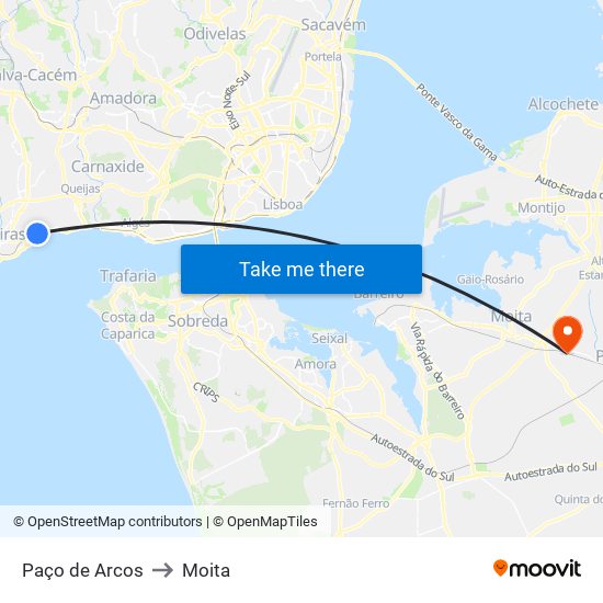 Paço de Arcos to Moita map