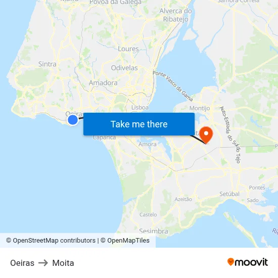 Oeiras to Moita map